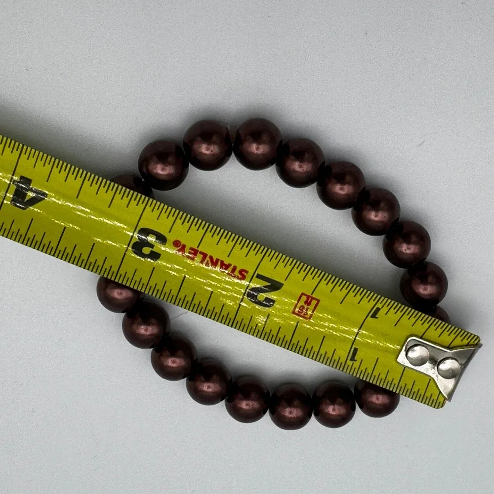 Bronze Tone Faux Pearl‎ Bracelet Jewelry Stretch Bangle 26g Unique